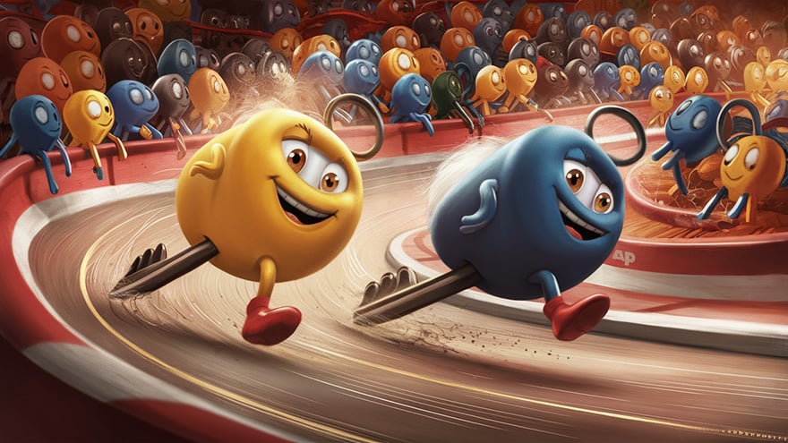 Cartoon of minion racing